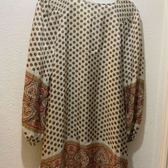 BCBGMAXAZRIA Brown Polka Dot Womens Boho Scarf Dress Size S 100% SILK - Picture 3 of 11